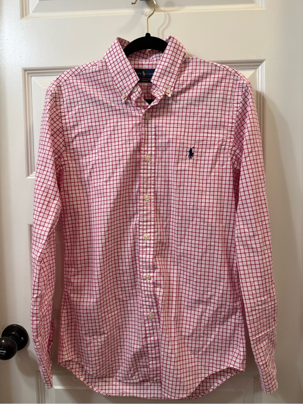 Ralph Lauren Slim Fit Pink & White Check Button-Down Shirt Small